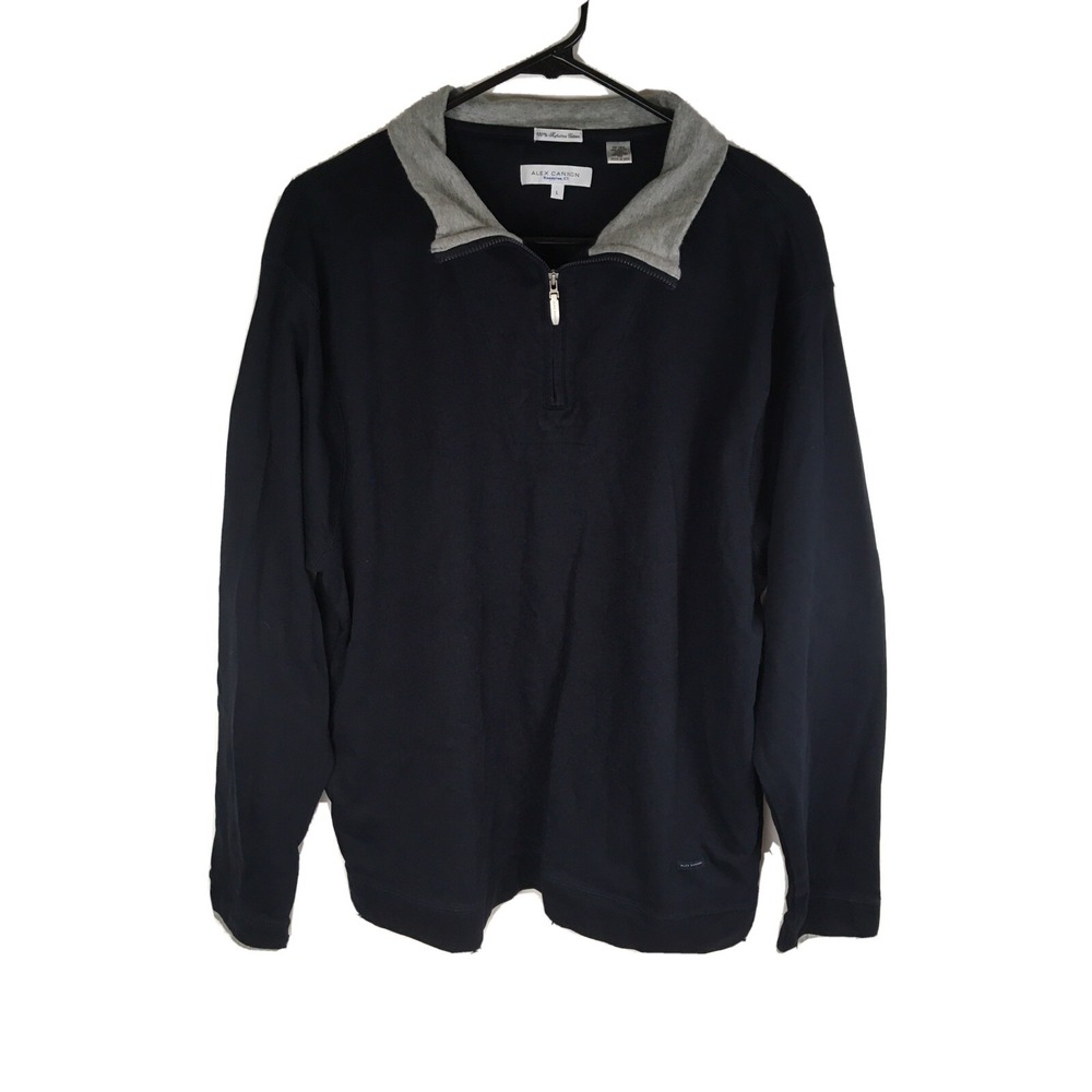 Alex Cannon, Sweater, Men's, Size Large, Navy, 1/4 Zip, Supima Cotton, Pullover